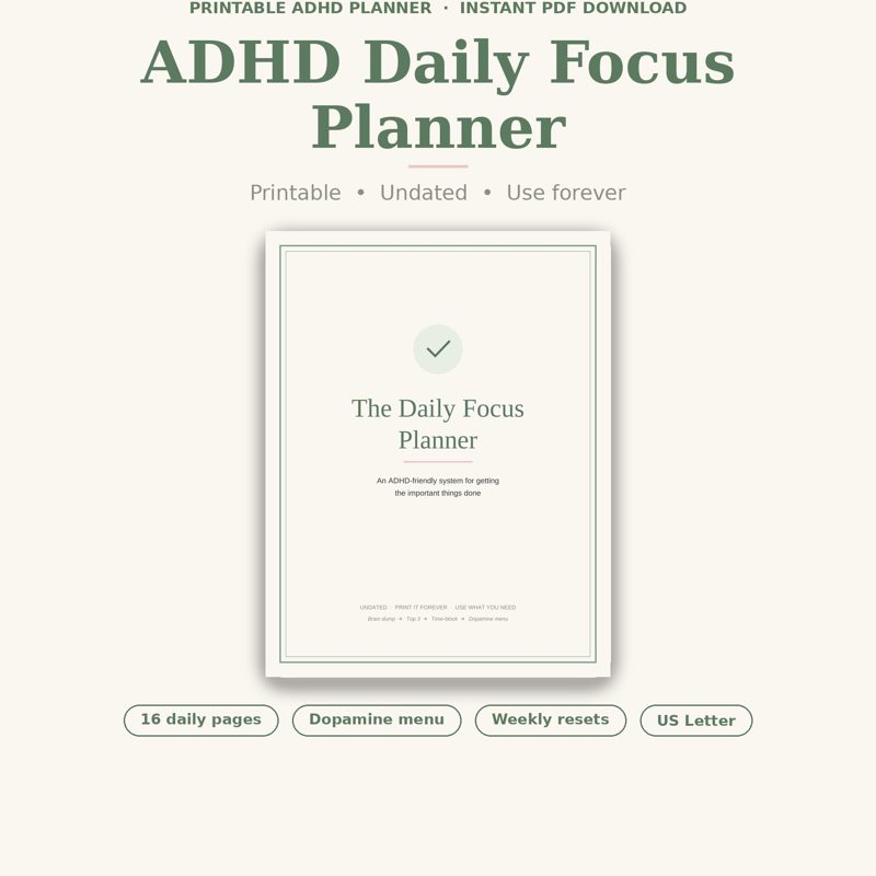 ADHD Daily Focus Planner