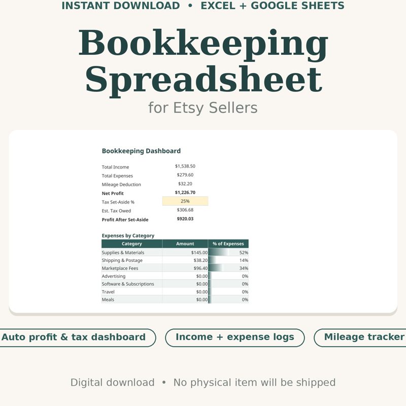 Bookkeeping Spreadsheet for Etsy Sellers
