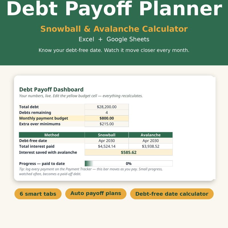 Debt Payoff Spreadsheet (Snowball & Avalanche)