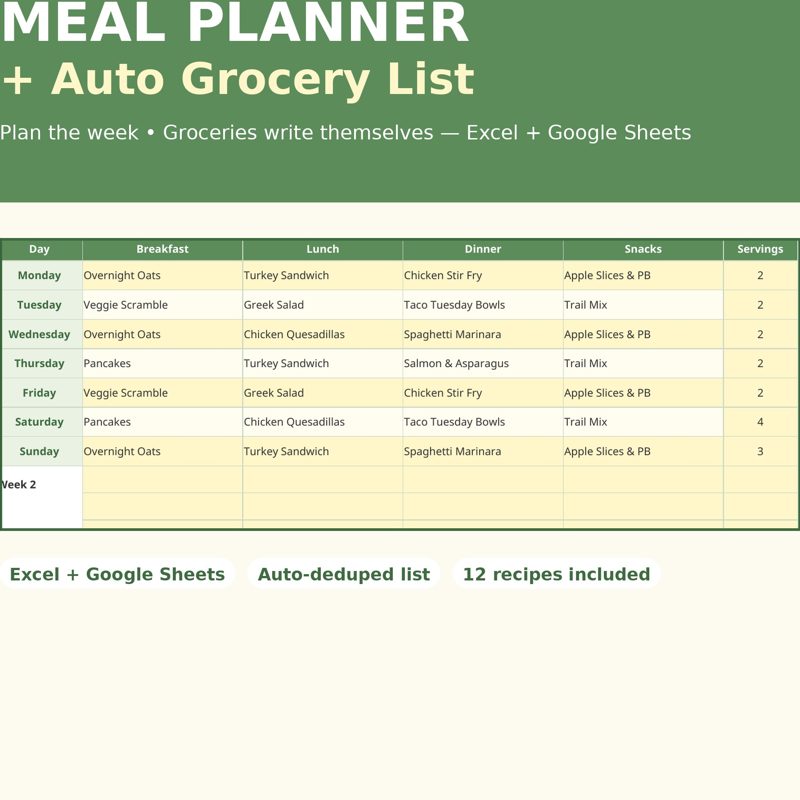Meal Planner with Auto Grocery List