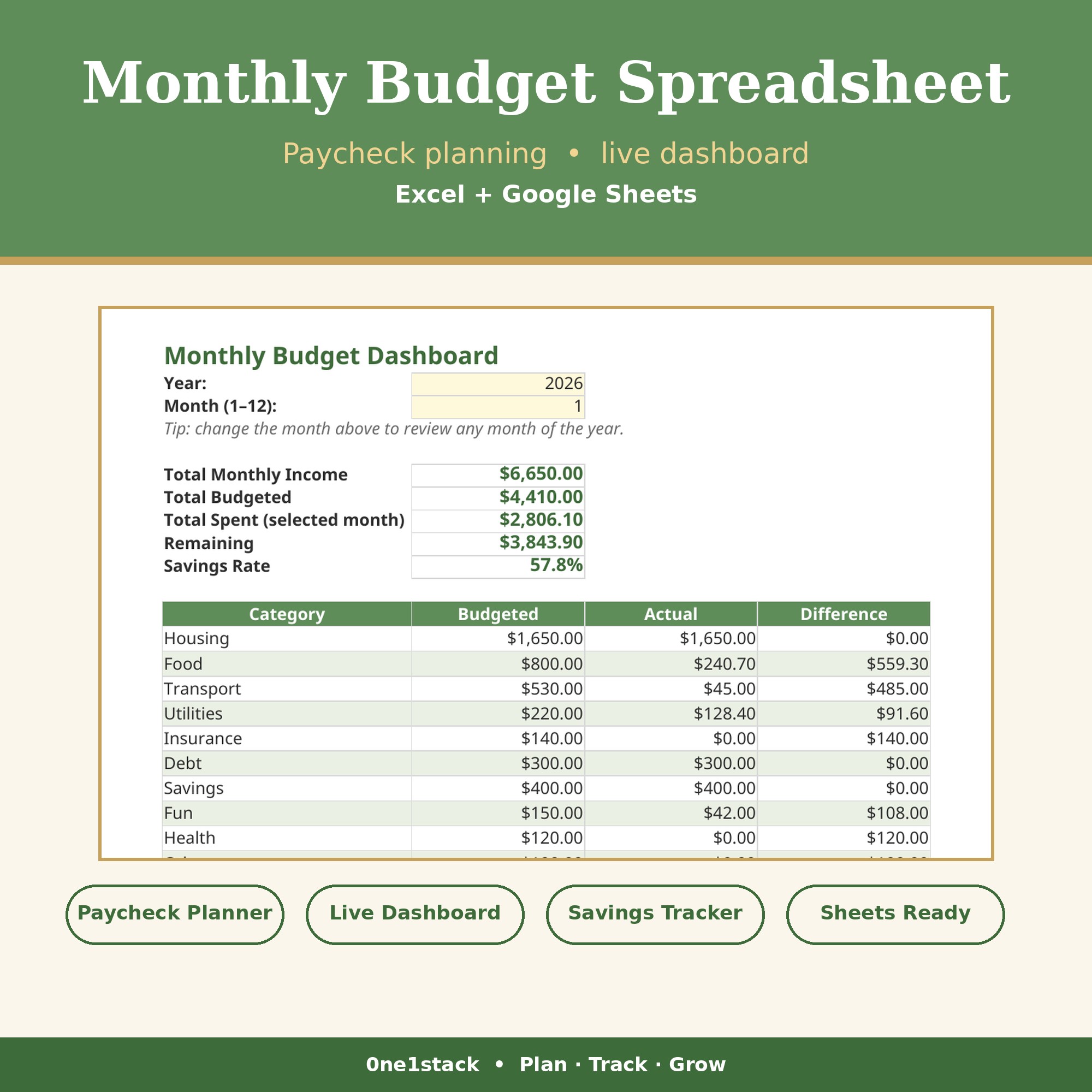 Monthly Budget Spreadsheet preview