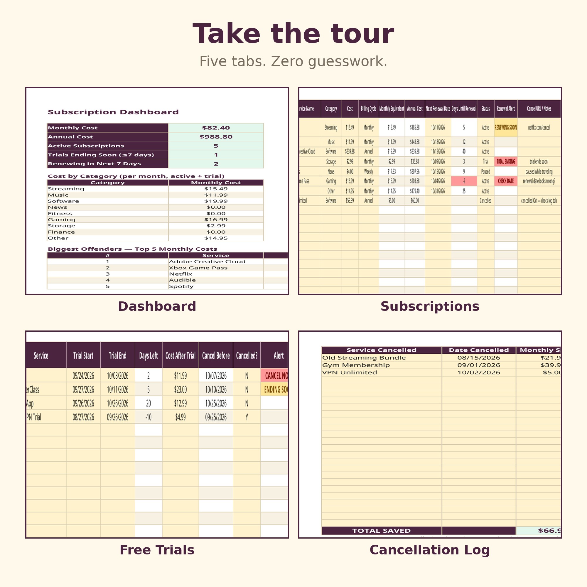 Subscription Tracker Spreadsheet thumbnail 2