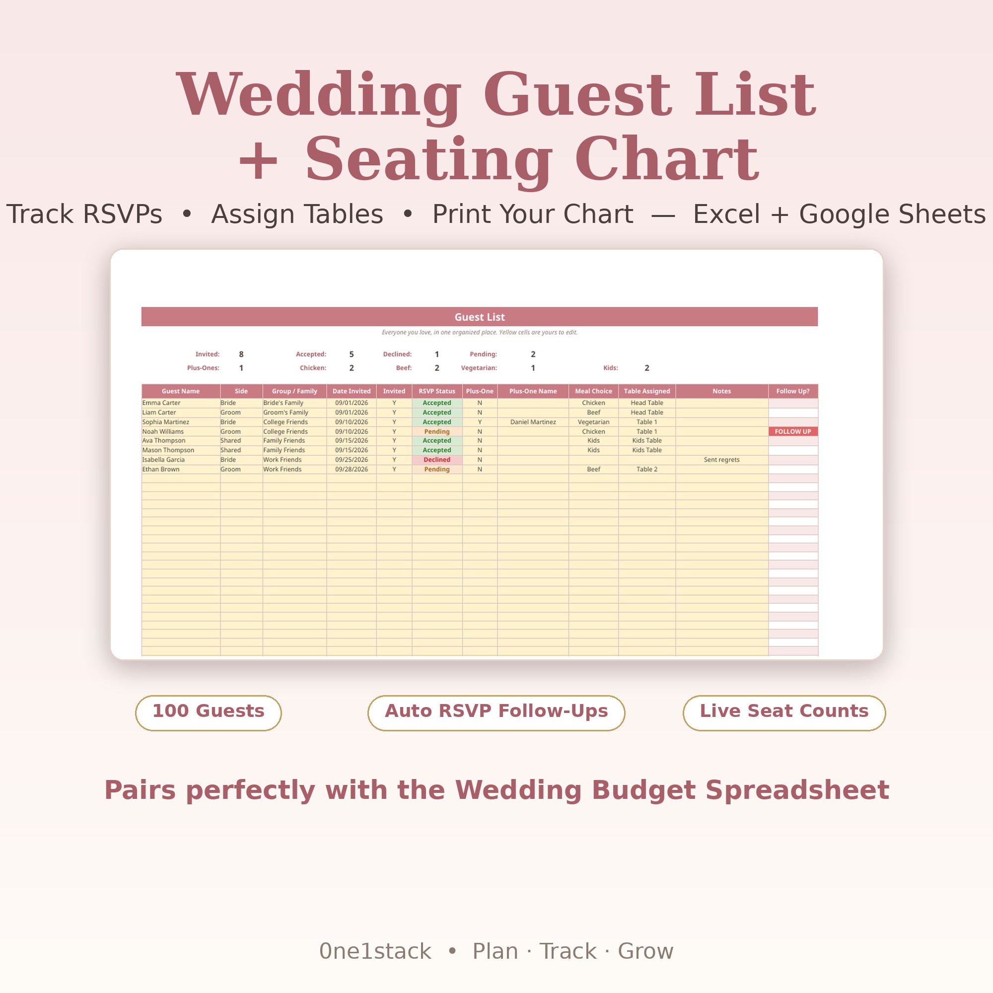 Wedding Guest List Spreadsheet with RSVP Tracker & Seating Chart preview